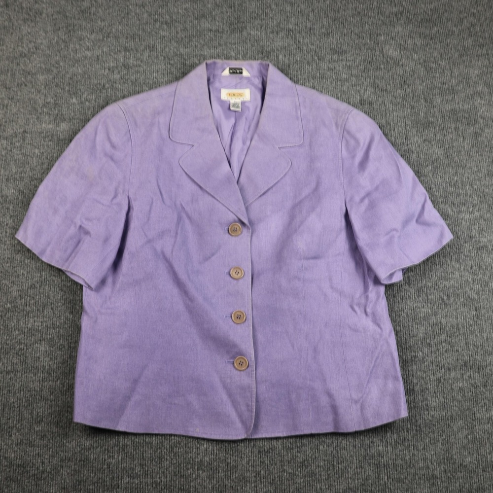 Talbots Petites Blazer Womens 14 Purple Irish‎ Linen Short Sleeve Lined Jacket